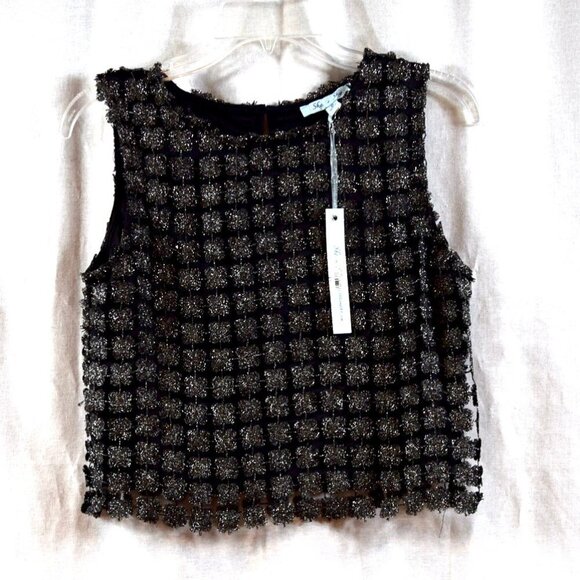 She & Sky new black floral print metallic top - Picture 1 of 4